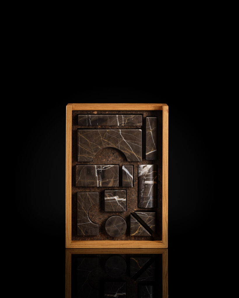 Close-up of Karyamar’s Mediterranean Night natural stone, showcasing rich dark tones and elegant veining, perfect for luxury interiors and architectural designs