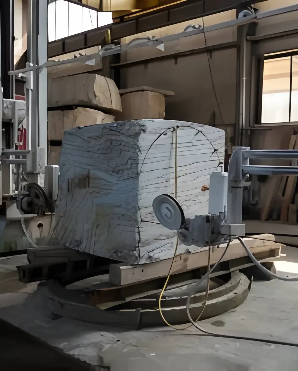 Karyamar Marble Industry showcasing large marble blocks and production facilities